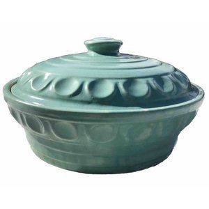 Vtg HTF JASCO Antq Pottery Stoneware Bean Pot Casserole Dish W Lid Fiesta Green